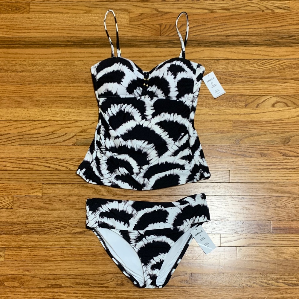 La Blanca swimsuit - strapless bandeau tankini top bathing suit black and white
